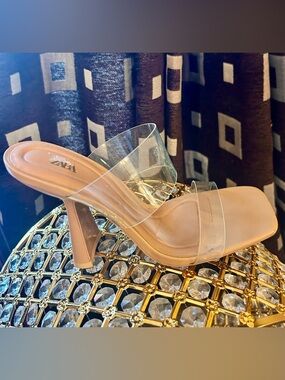 Zara Nude Clear-Strap Heeled Mules - Women